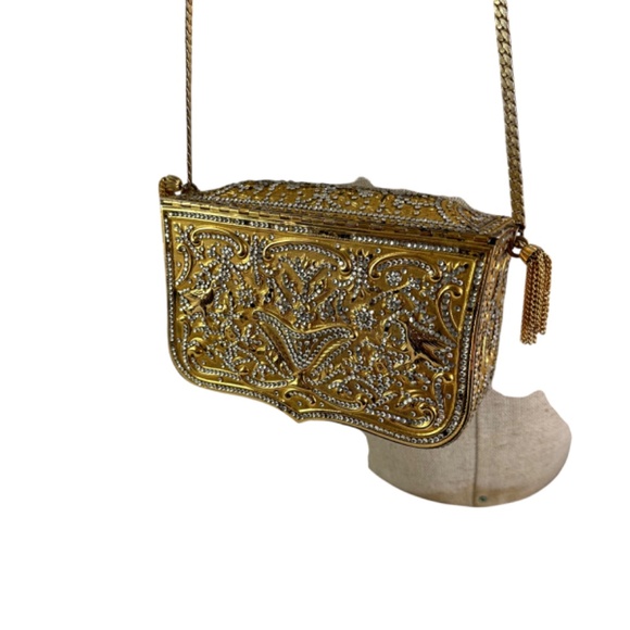Rare Vintage JUDITH LEIBER Minaudière Gold Crystal Gilded Stamp Clutch Bag - Picture 5 of 16